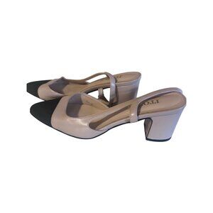 Itozer tan and black sling back heels size